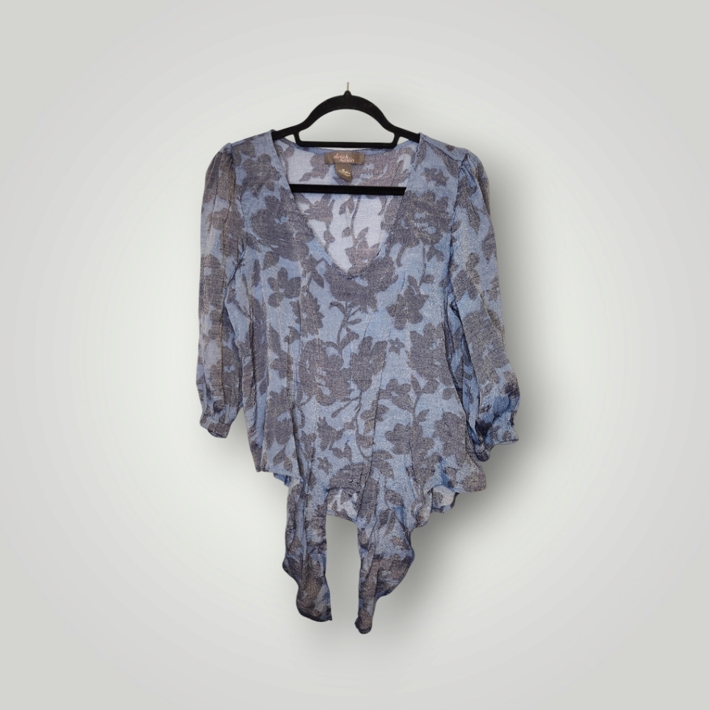 Olivia & Martin M Blue floral Lined Flowy Casual Business Occasion Top - Picture 10 of 14